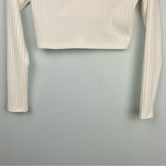 Romwe Ribbed V-Neck Long Sleeve Cropped Faux Wrap Top White Sz 4 - Picture 11 of 13
